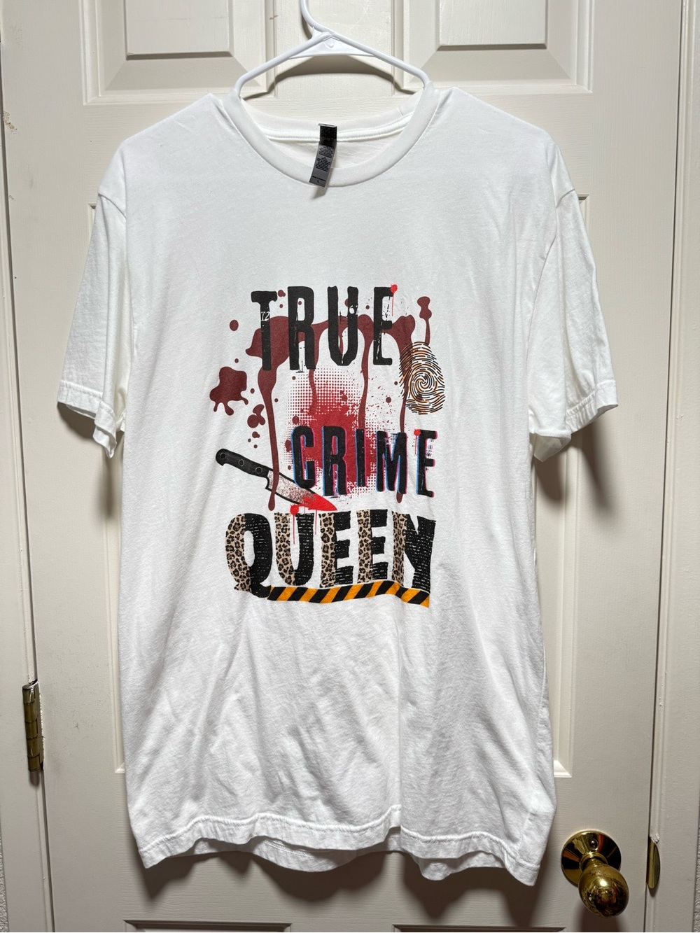 2/$30 Next Level Apparel White "True Crime Queen" Graphic Tee Streetwear